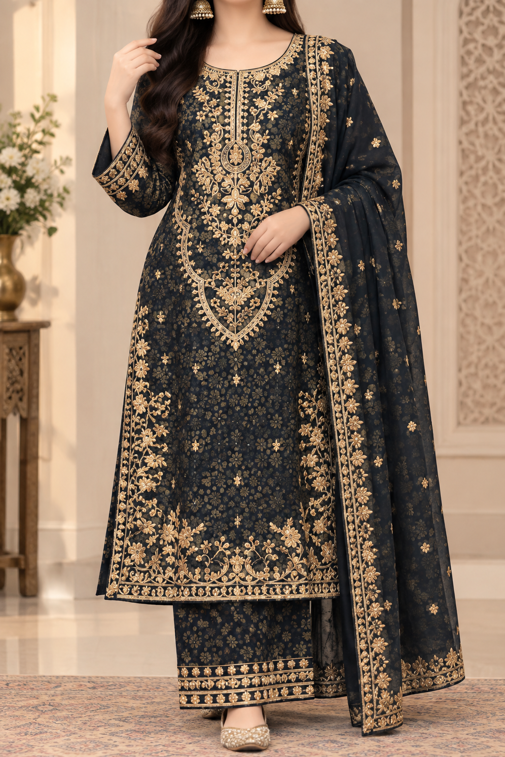 HIGH QUALITY EMBROIDED ORGANZA SUIT