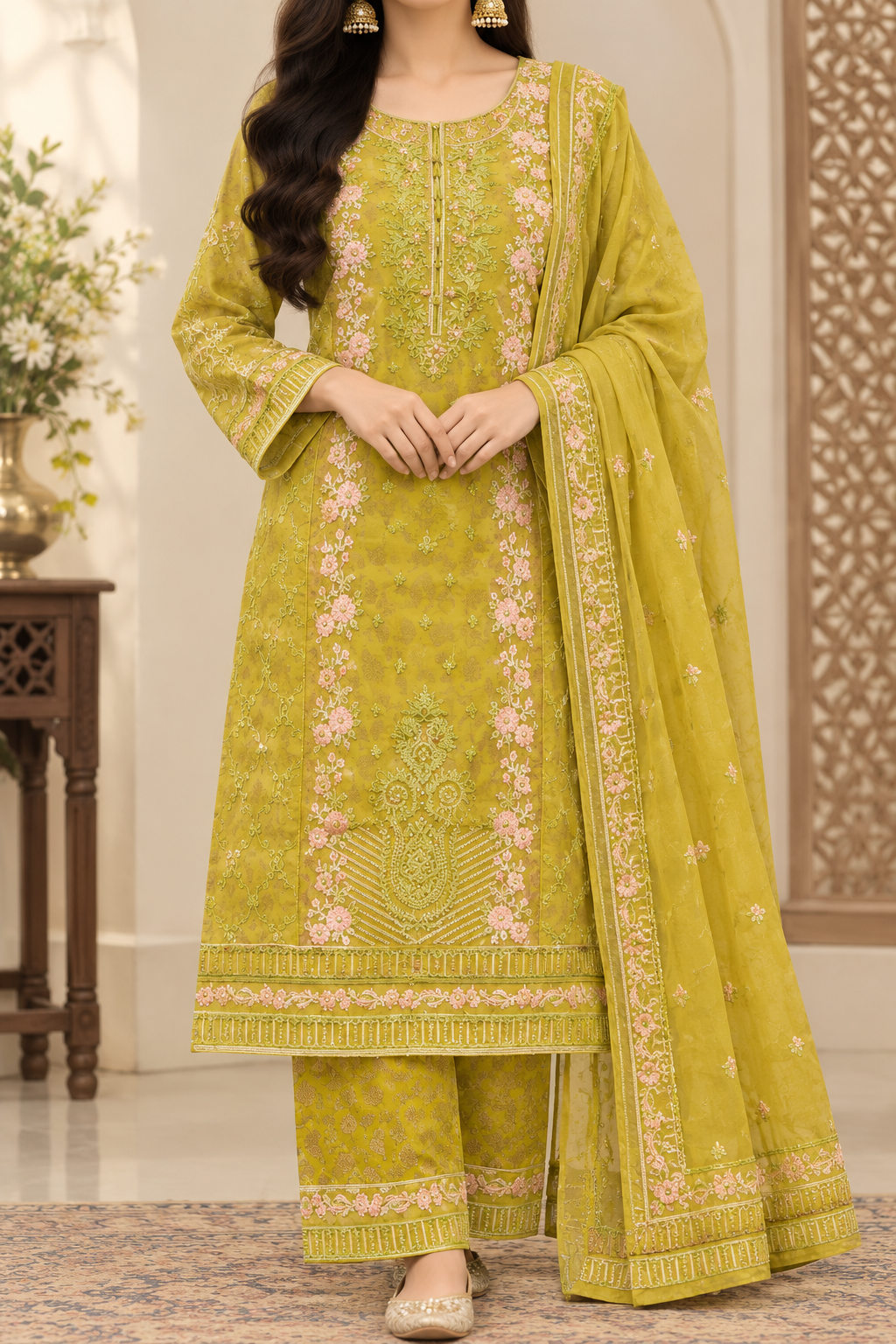 HIGH QUALITY ORGANZA EMBROIDED SUIT