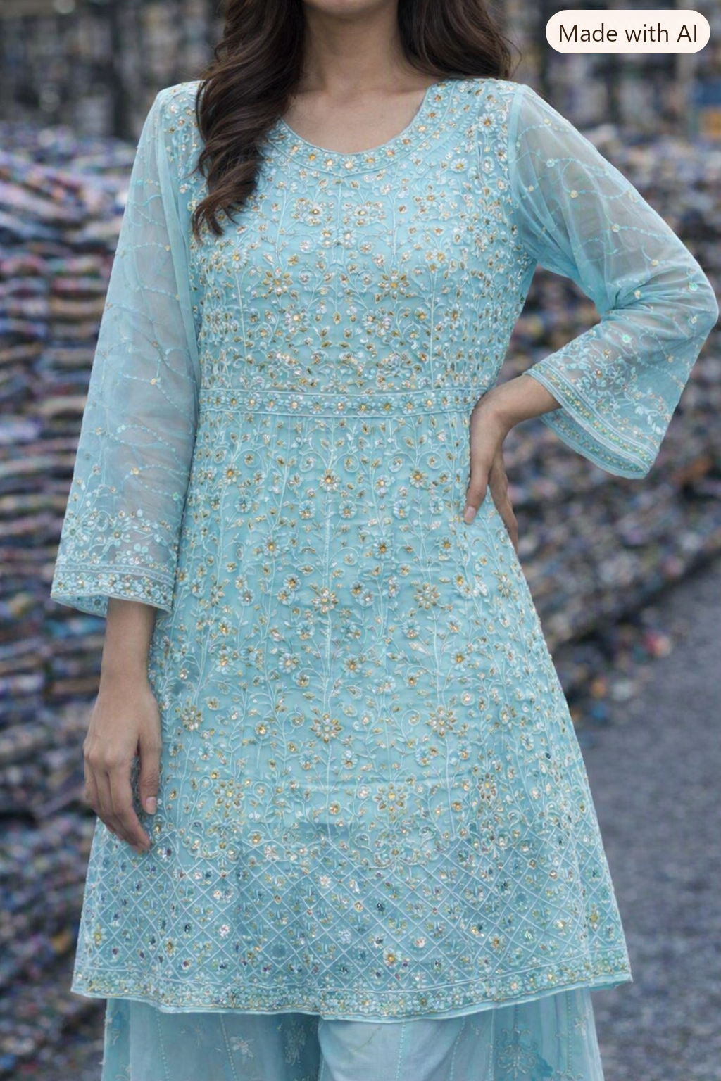 HIGH QUALITY EMBROIDED ORGANZA SUIT FOR LADIES